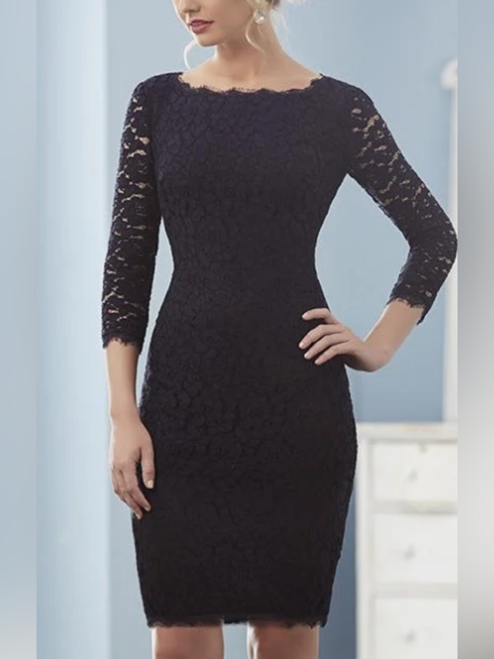 WORN ONCE! LIKE BRAND NEW! CHRISTINA WU ELEGANCE BATEAU FITTED LACE SHEATH DRESS